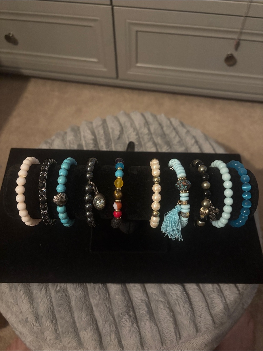 Stackable Beaded Women's Bracelet Set - Turquoise & Cream Mix